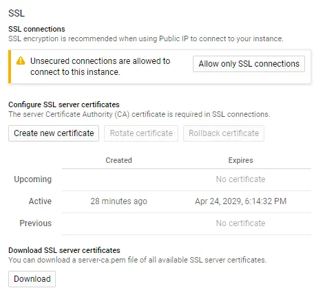 SQLAllowSSLConnections